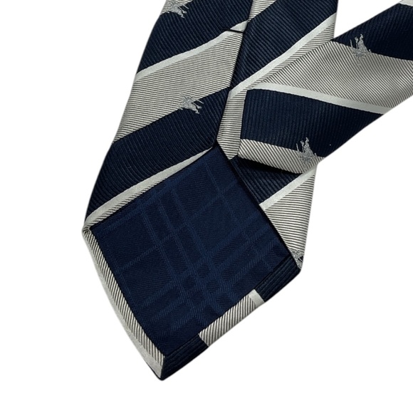 BURBERRY Navy/Gray Striped Monogram Logo Silk LUXURY Tie ITALY - Picture 5 of 5